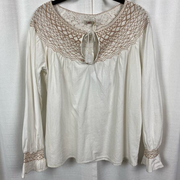 Faherty White Organic Cotton Laura Embroidered Smock Neck Blouse Sz.M NWT - Picture 7 of 16